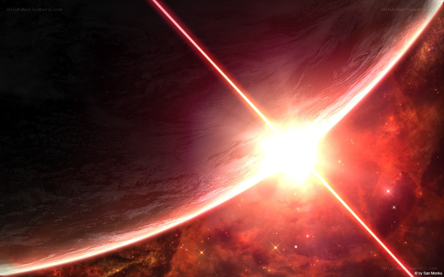 Cosmic collision over a planet