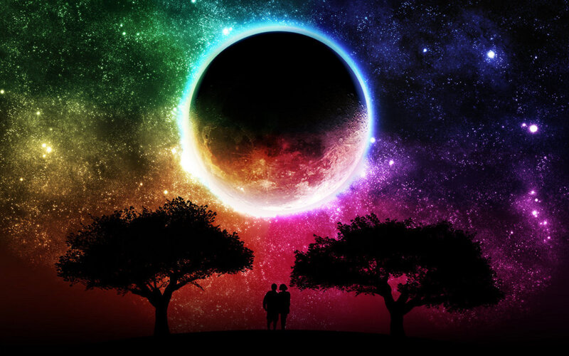 Cosmic couple under rainbow eclipse