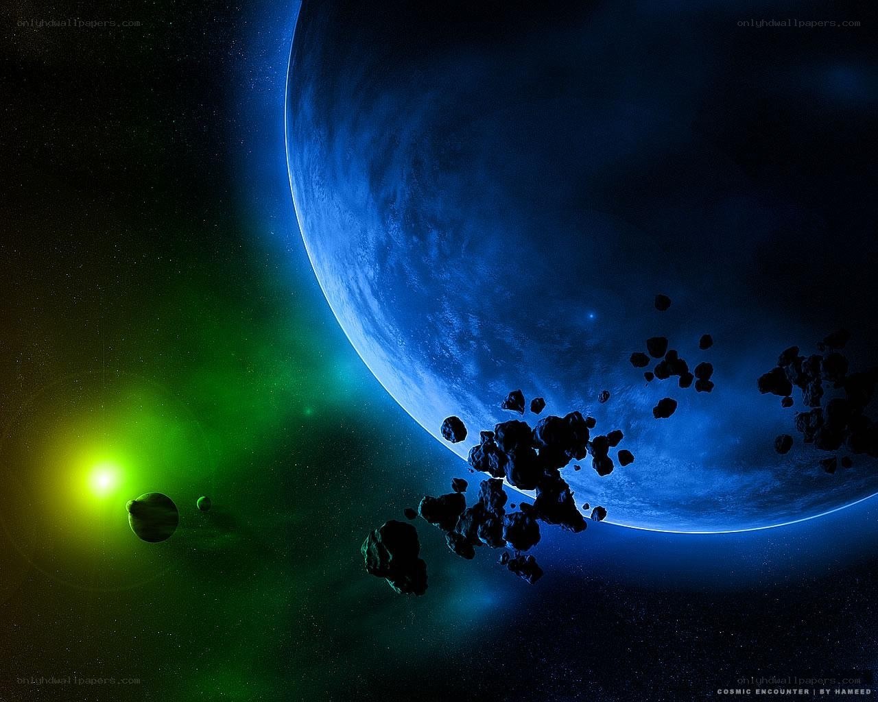 Cosmic encounter with blue planet