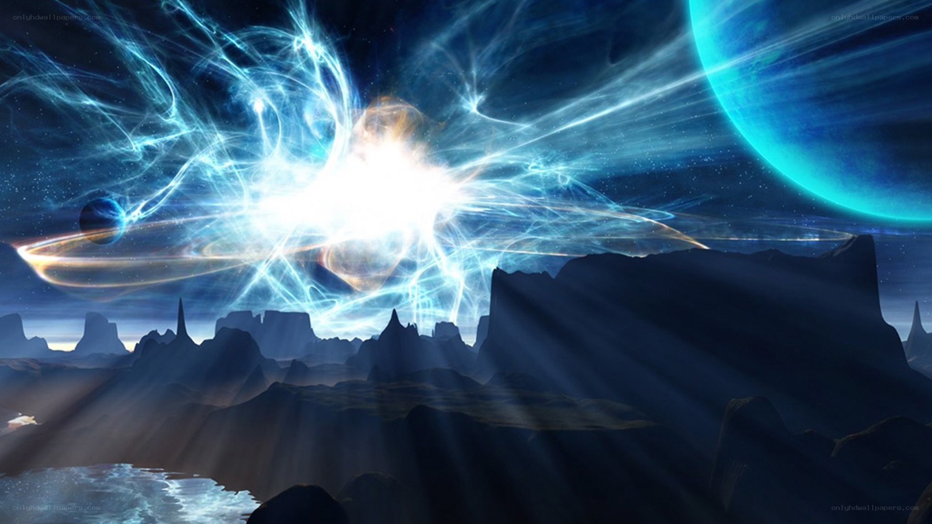 Cosmic energy over alien landscape