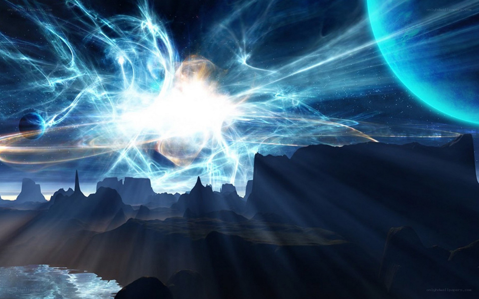 Cosmic energy over alien landscape