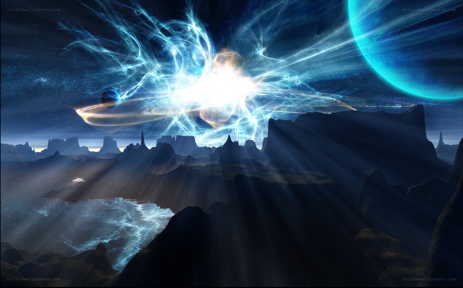 Cosmic energy over alien landscape