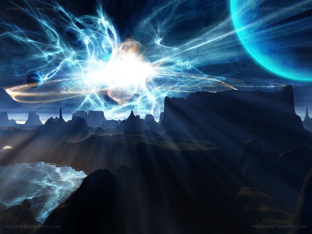 Cosmic energy over alien landscape