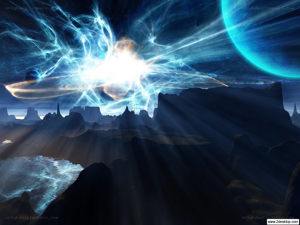 Cosmic energy over alien landscape