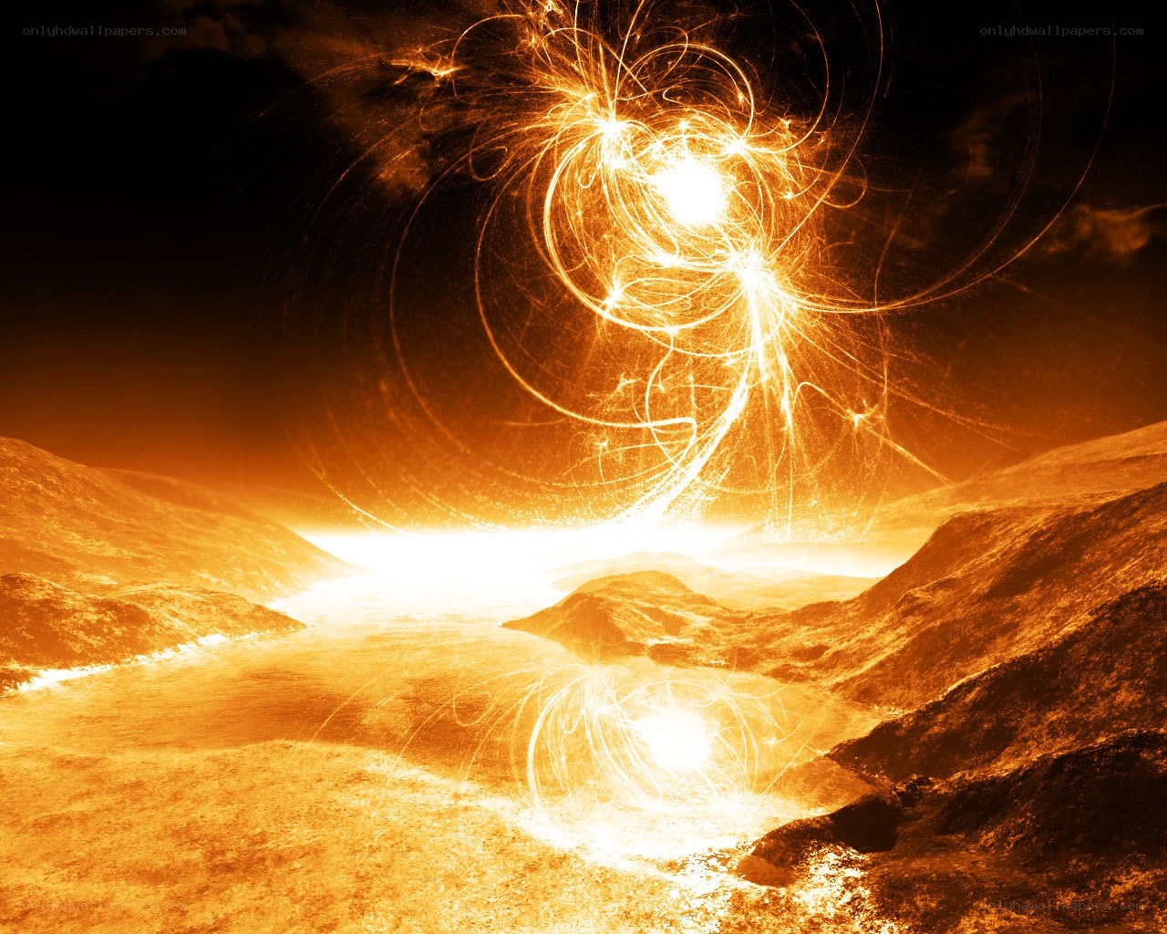 Cosmic energy over alien landscape
