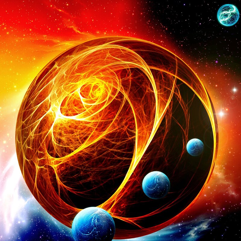 Cosmic energy sphere with planets