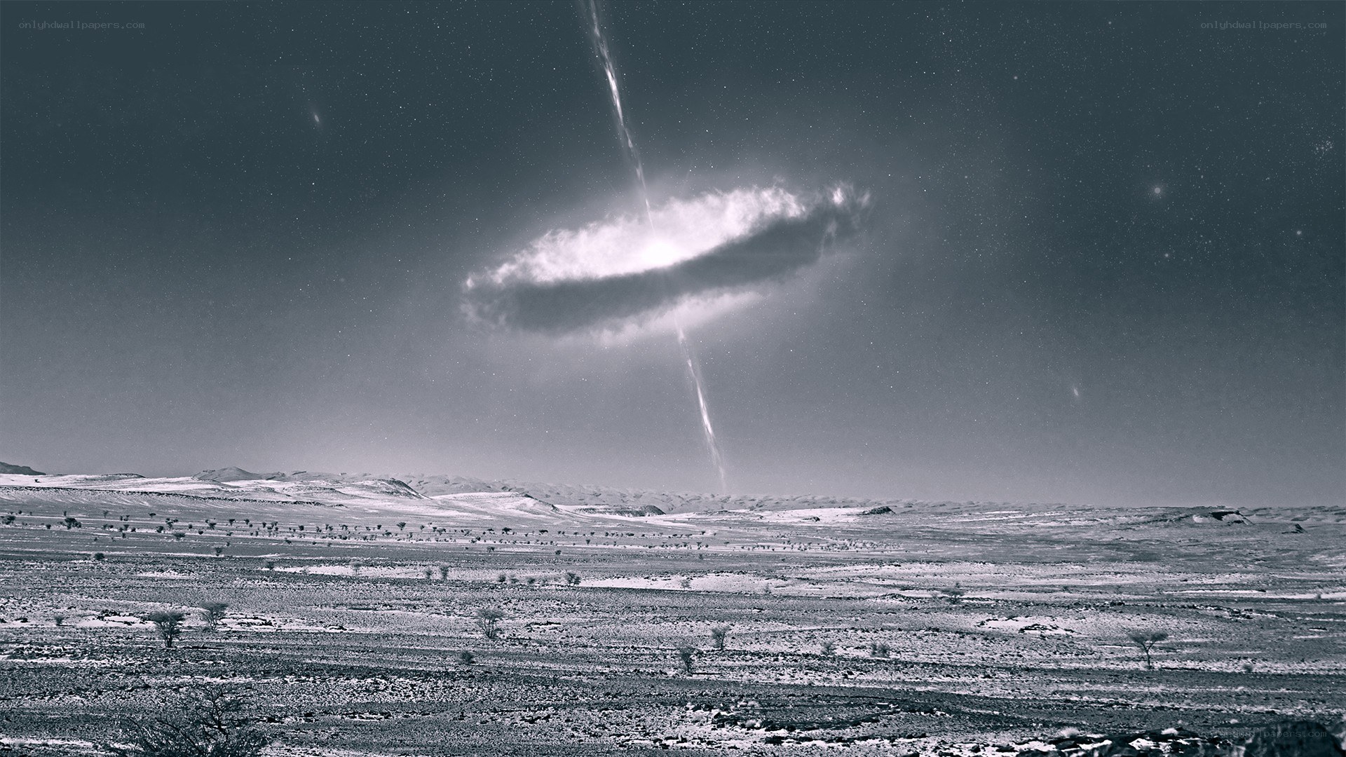 Cosmic event over desert landscape