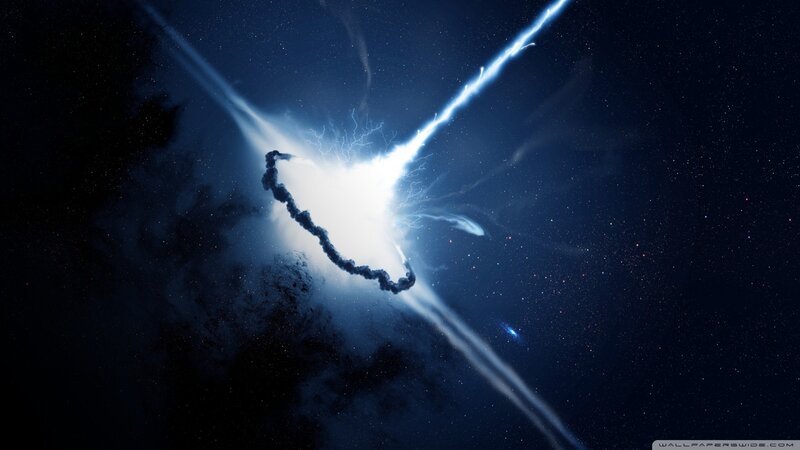 Cosmic Explosion in Space — Blue, Dramatic, Night, Digital Art, Stars, Light Beams, Nebula