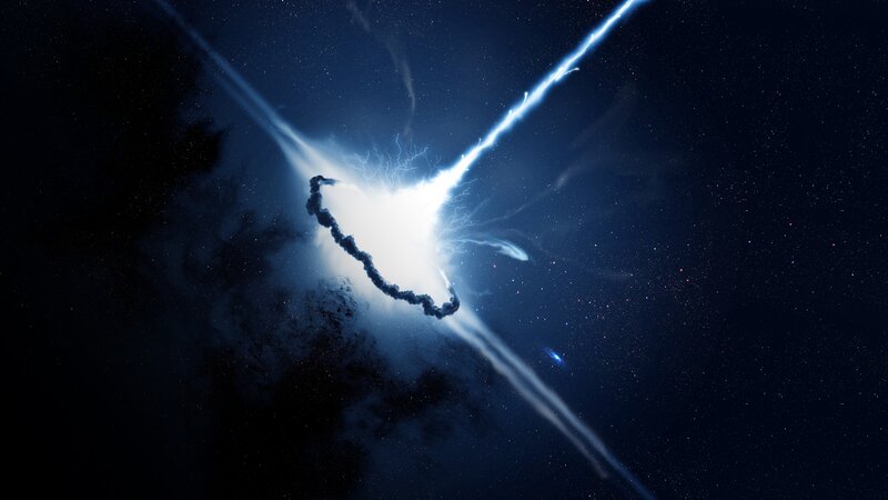 Cosmic Explosion in Space — Blue, Dramatic, Night, Digital Art, Stars, Light Beams