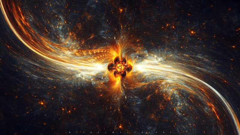 Cosmic Explosion in Space — Orange, Dramatic, Digital Art