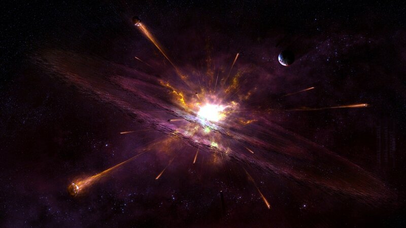 Cosmic Explosion in Space — Purple, Dramatic, Night, Digital Art