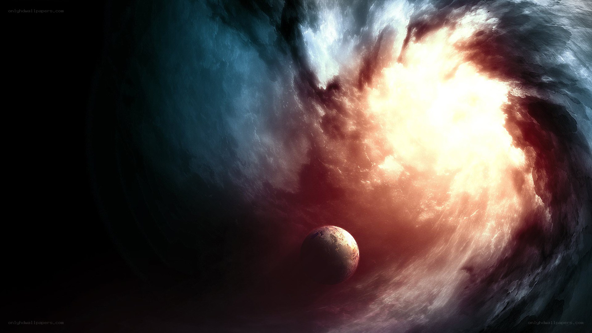 cosmic explosion near planet
