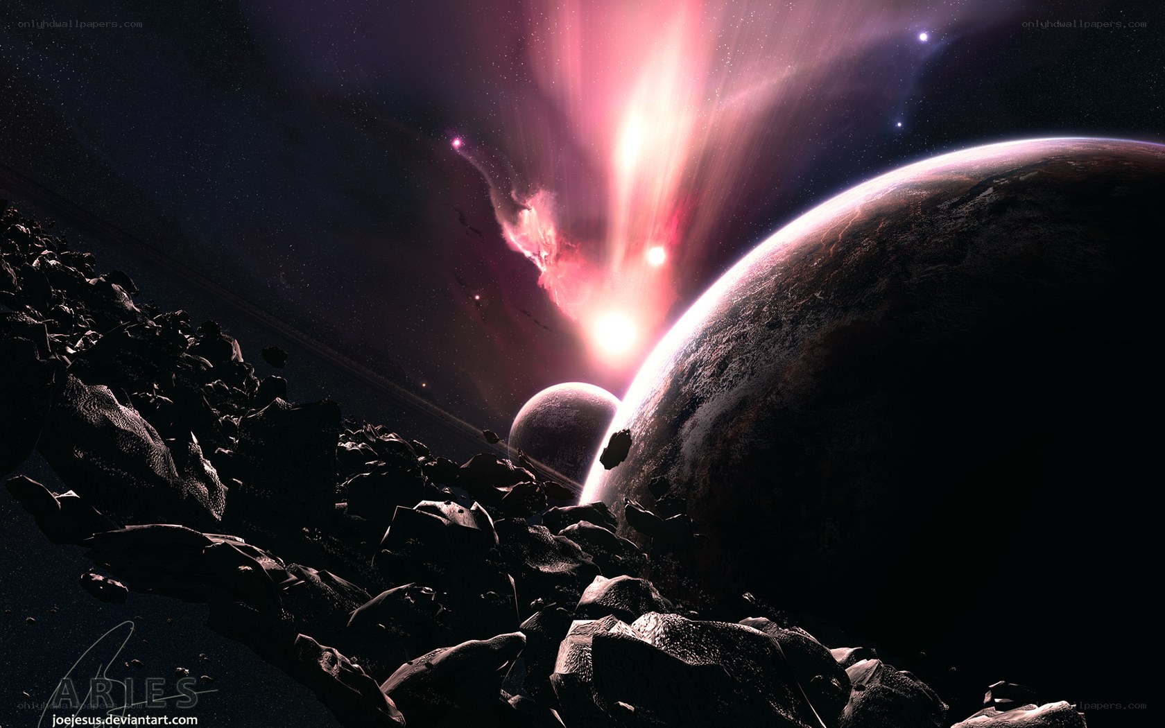 Cosmic explosion over alien planet