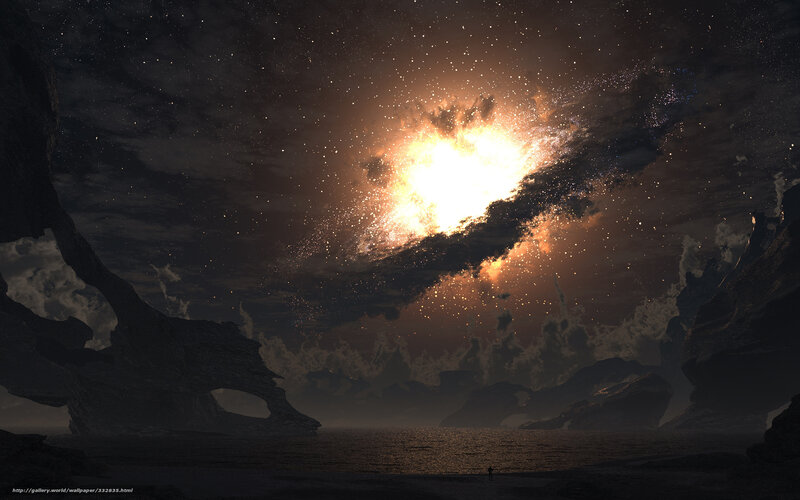 Cosmic explosion over alien shore