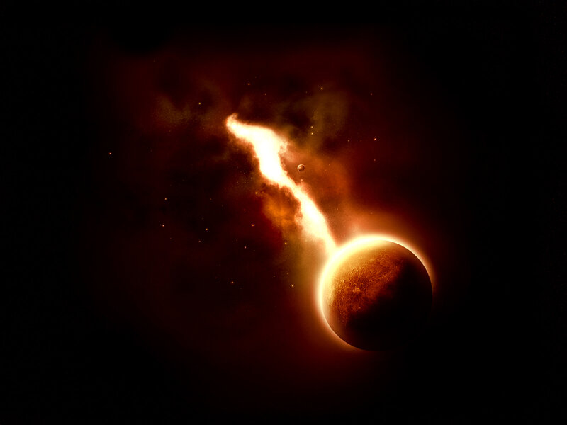 Cosmic explosion over planet
