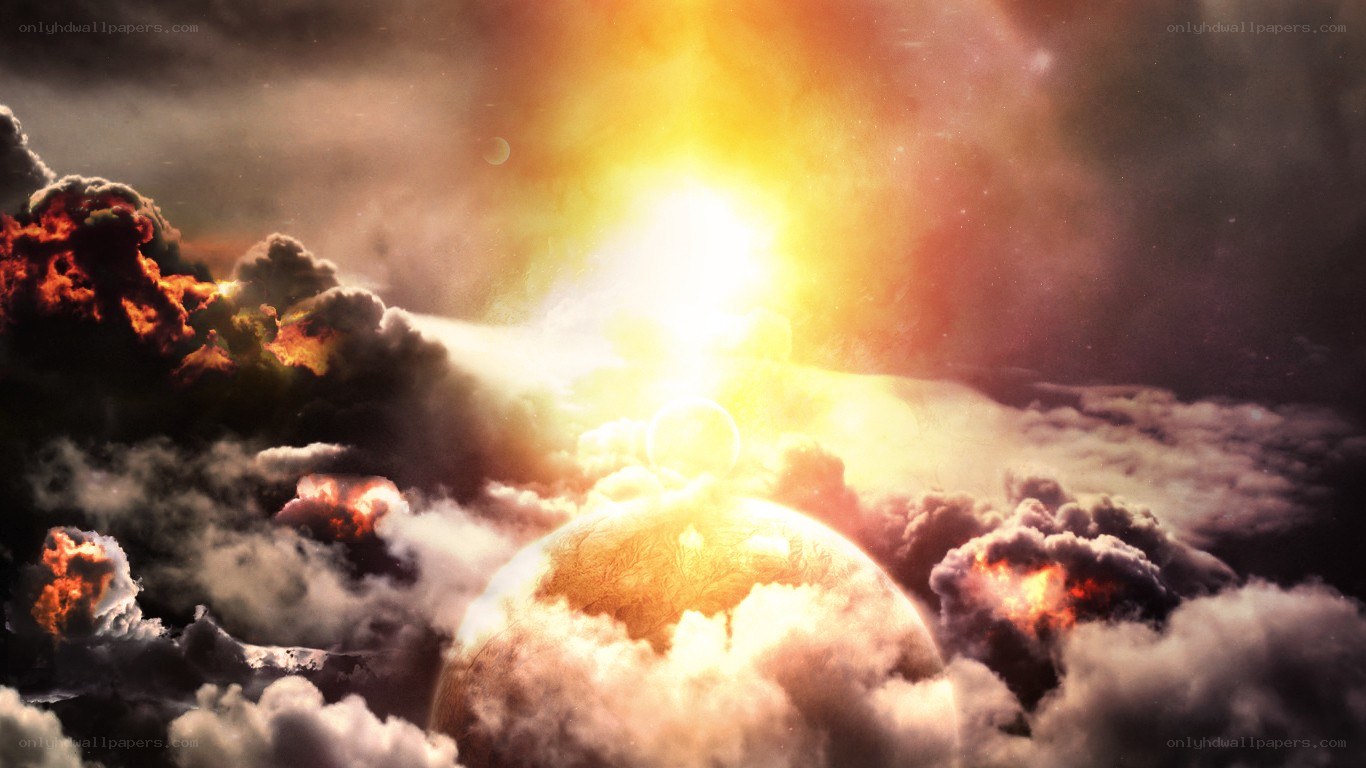 Cosmic explosion over planet