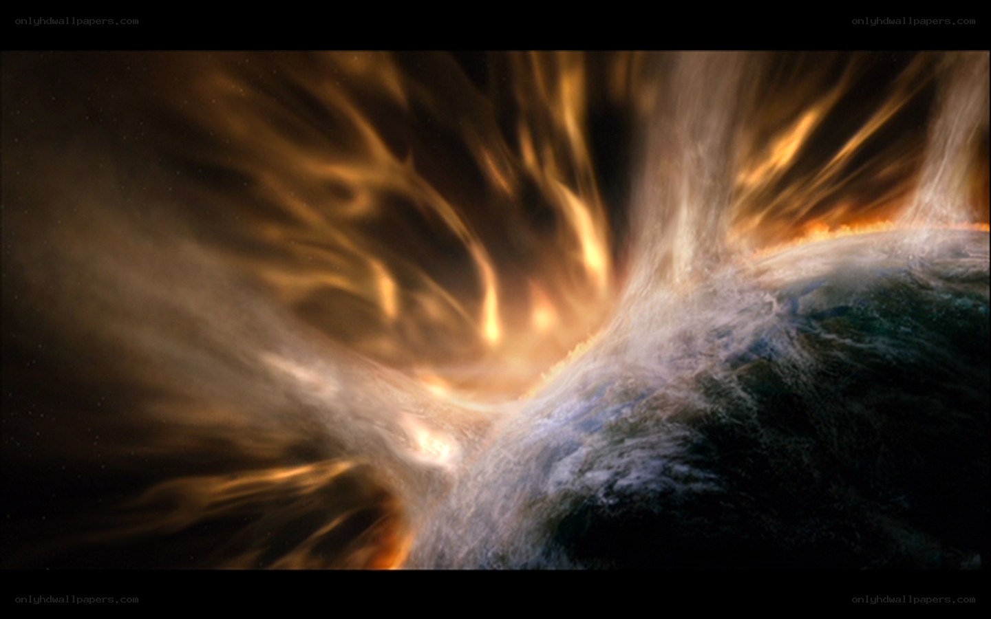 Cosmic explosion over planet