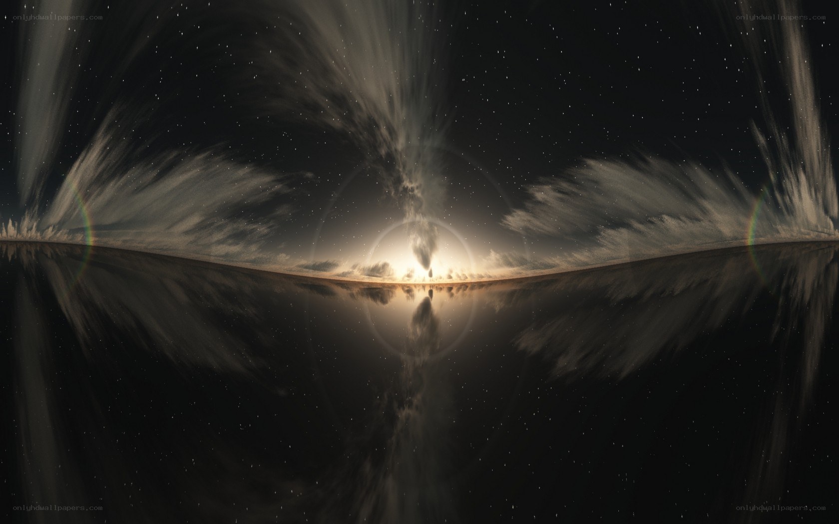 cosmic explosion over reflective surface