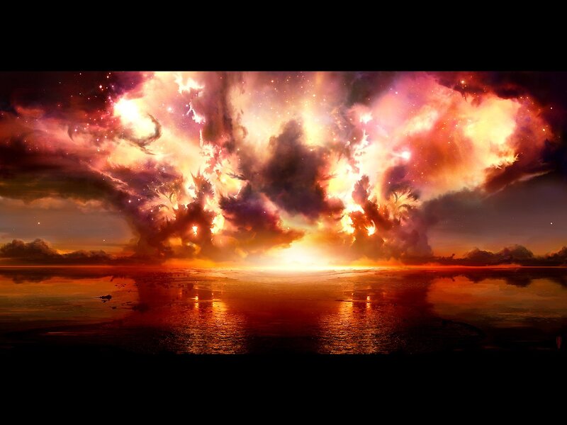 Cosmic Explosion over Water — Orange