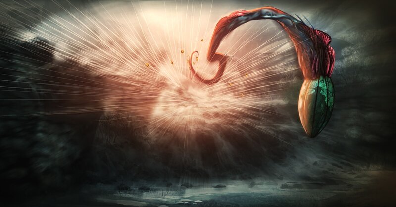 Cosmic explosion with alien creature