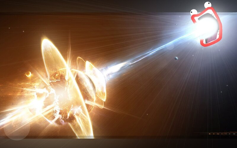 Cosmic explosion with cartoon character
