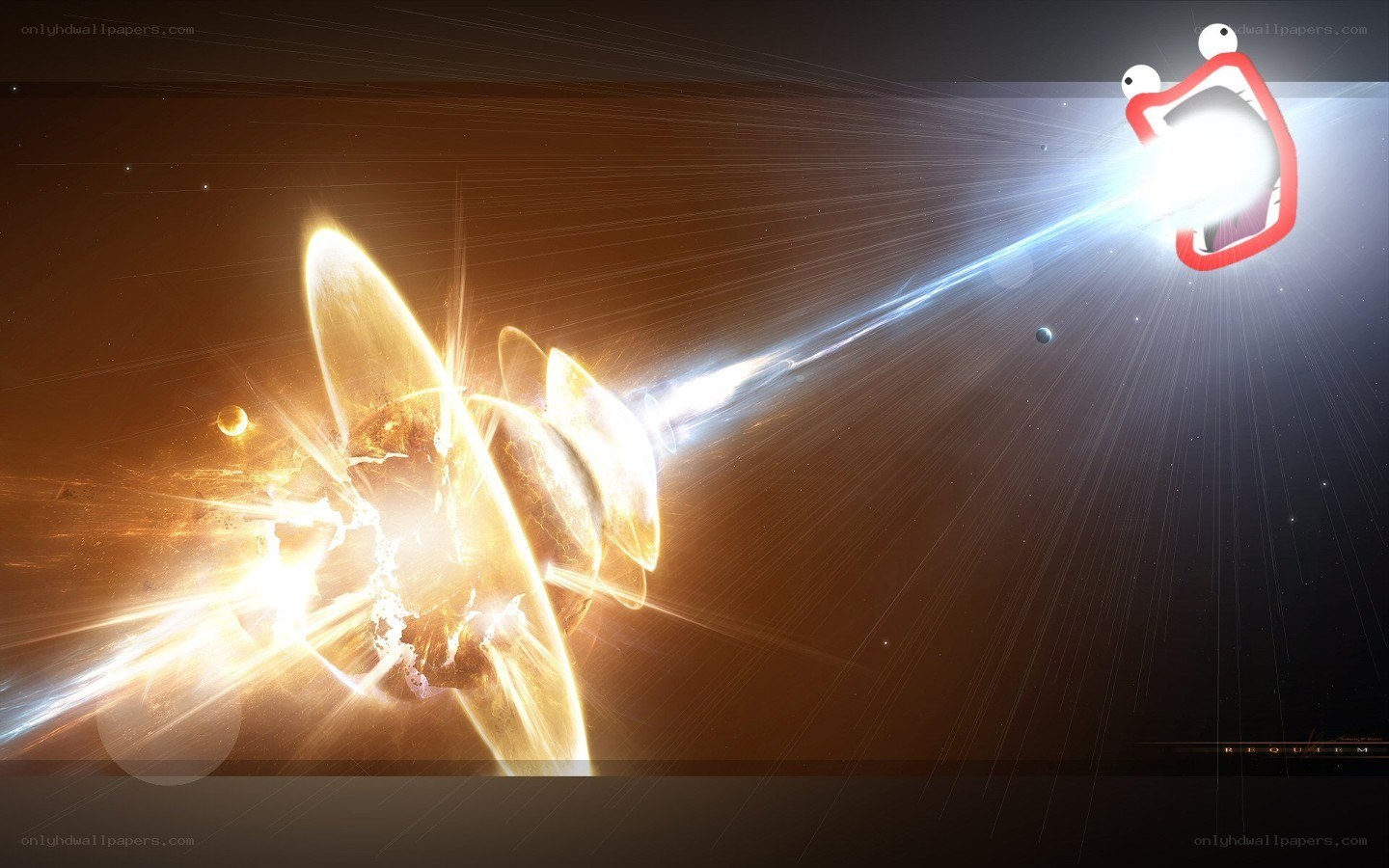 Cosmic explosion with cartoon character
