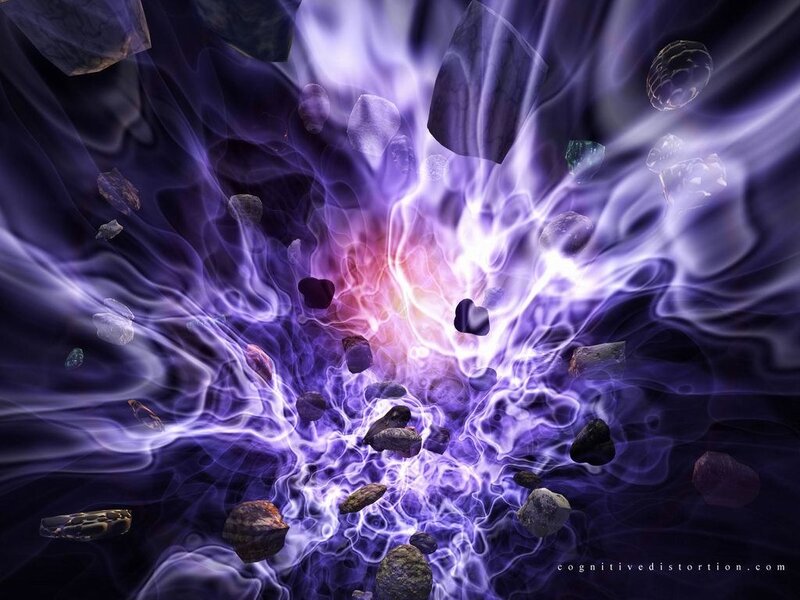 Cosmic explosion with floating rocks