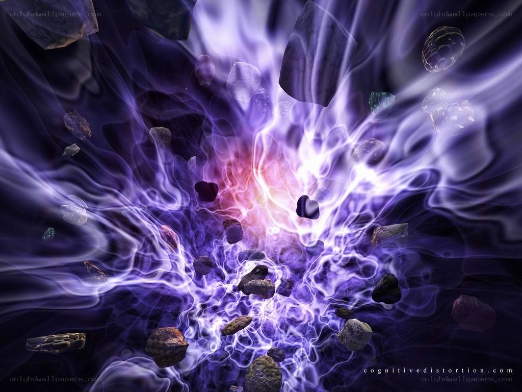 Cosmic explosion with floating rocks