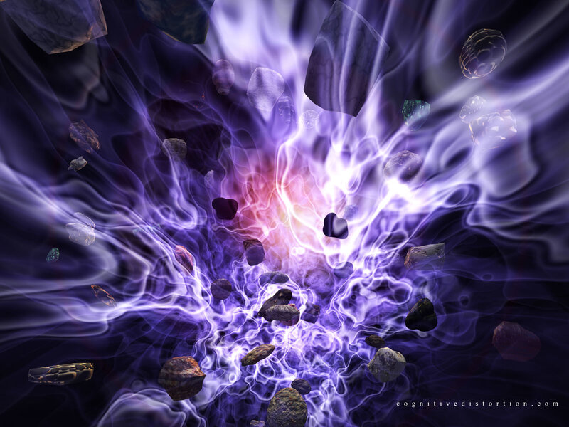 Cosmic explosion with floating rocks