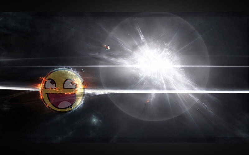 Cosmic explosion with meme face