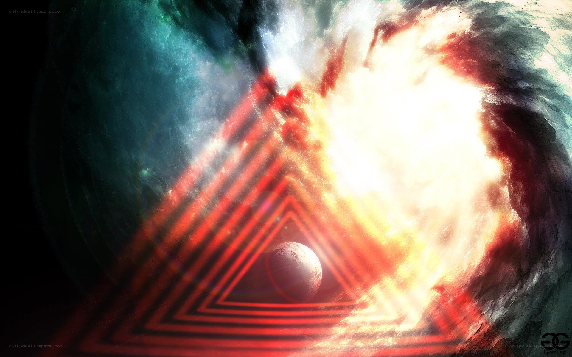 Cosmic explosion with triangular portal