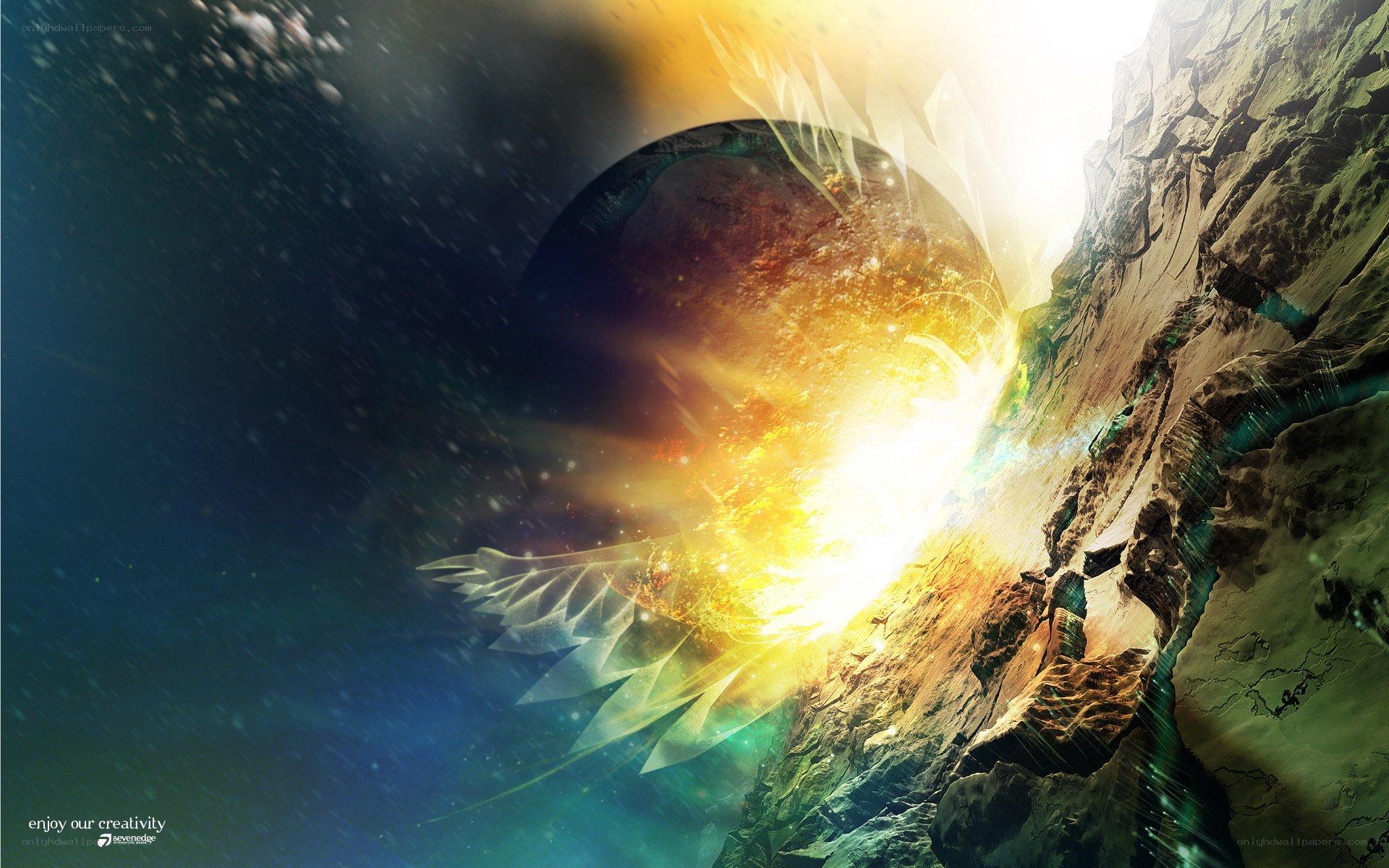 cosmic explosion with wings