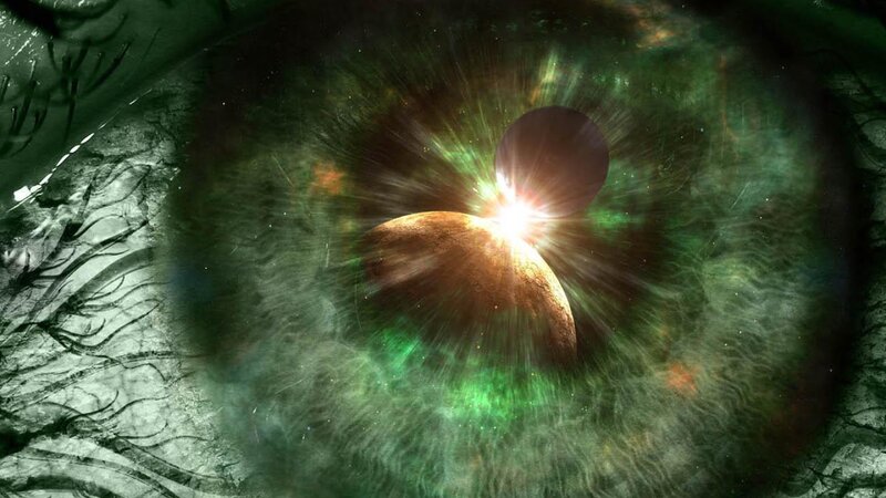cosmic eye with planets