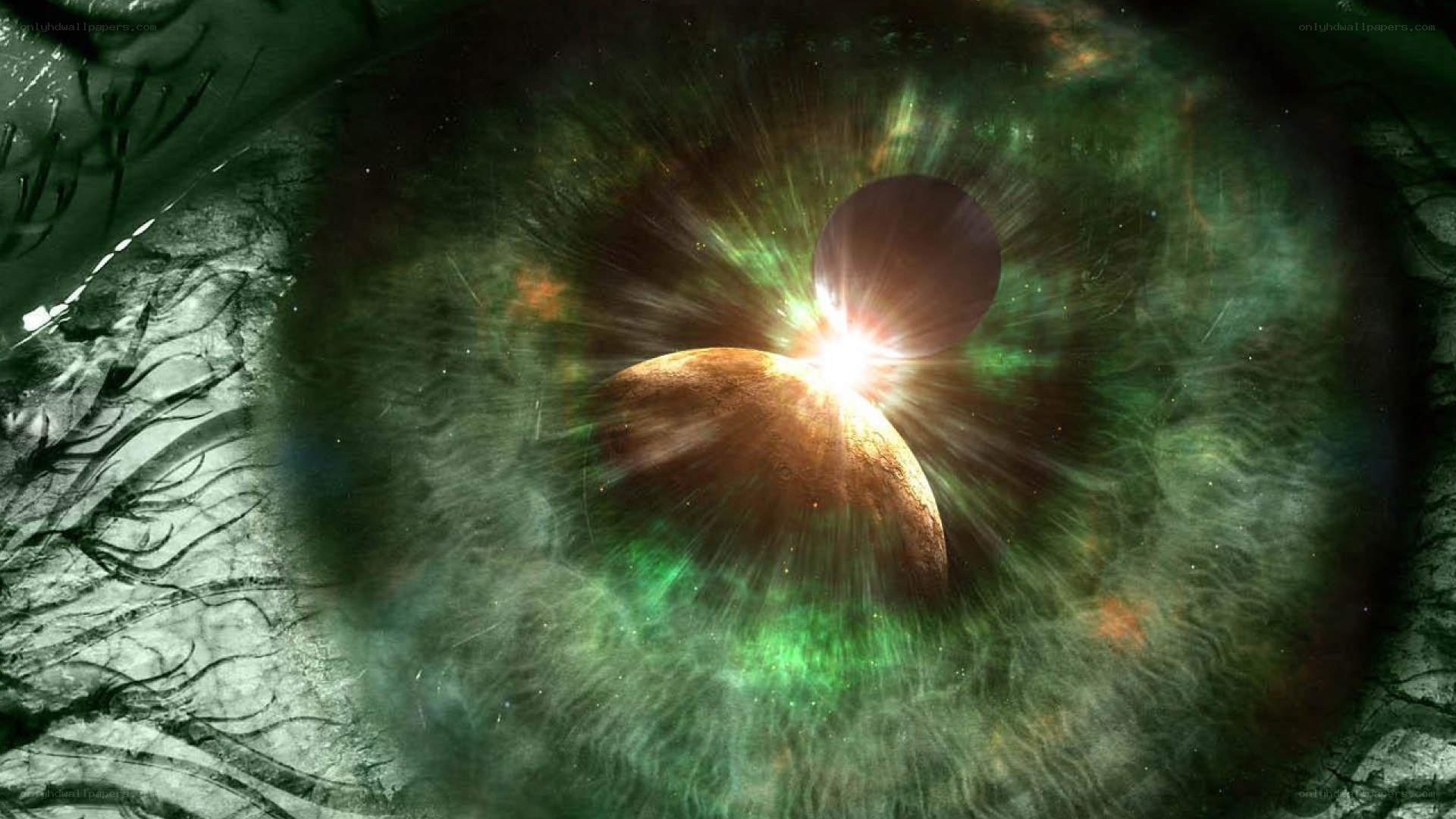 cosmic eye with planets