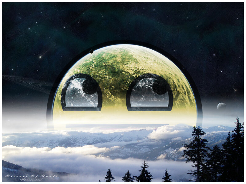 cosmic face over snowy mountains