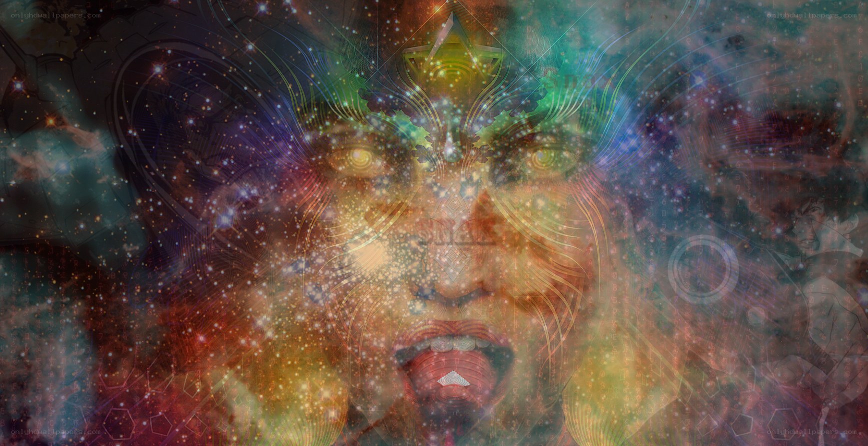 cosmic face with glowing eyes