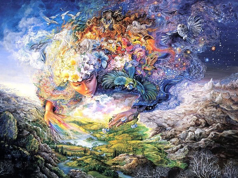 Cosmic figure over landscape