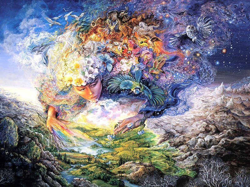 Cosmic figure over landscape