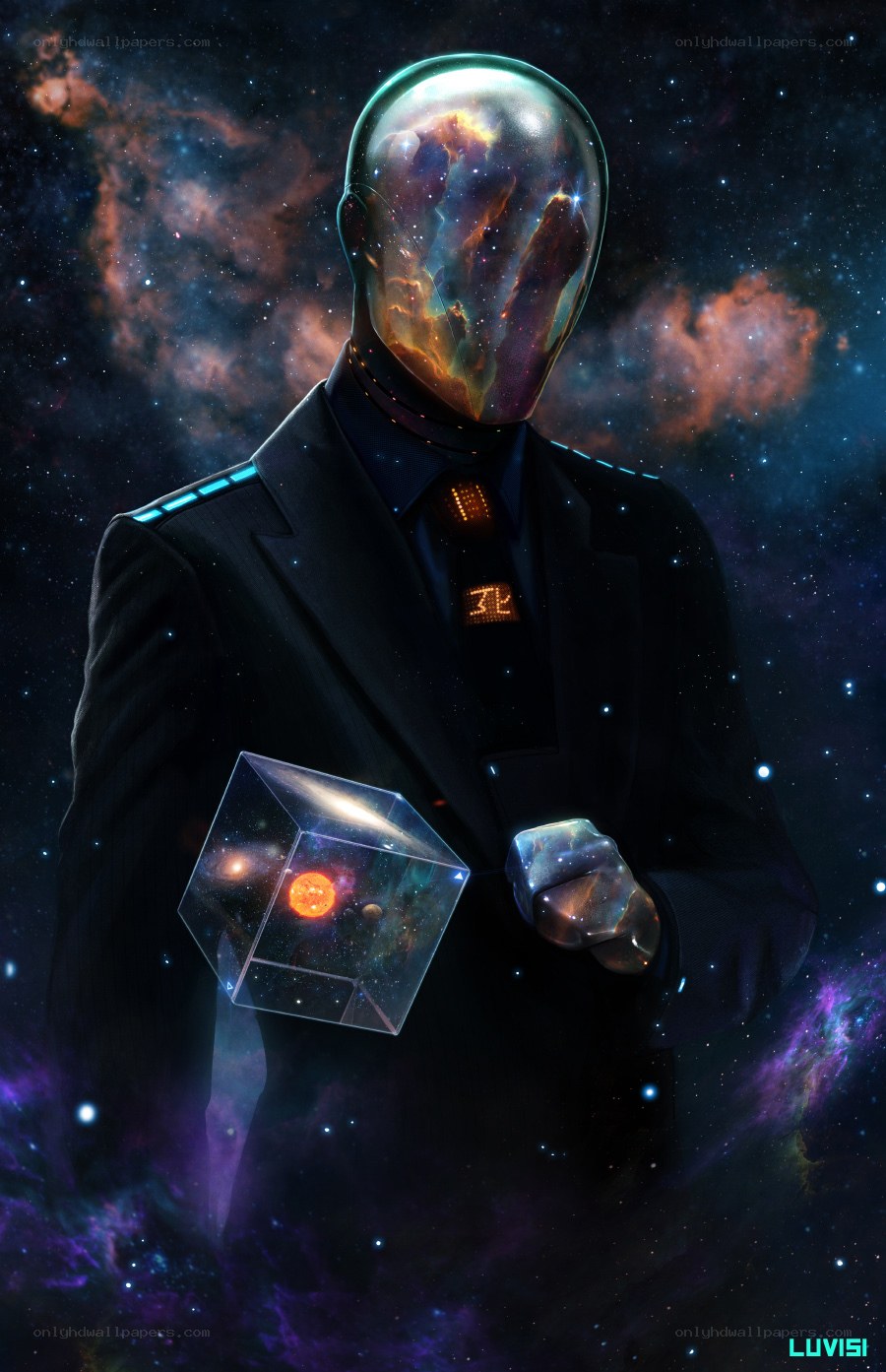cosmic figure with galaxy head