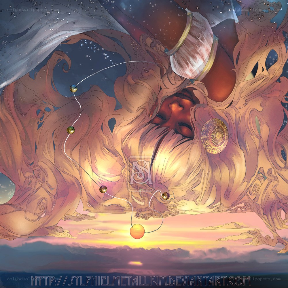 Cosmic figure with planets