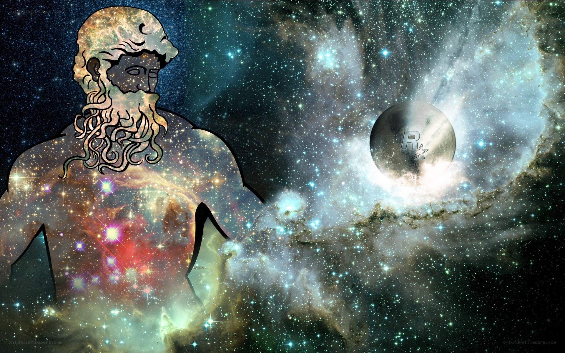 Cosmic figure with Rockstar logo