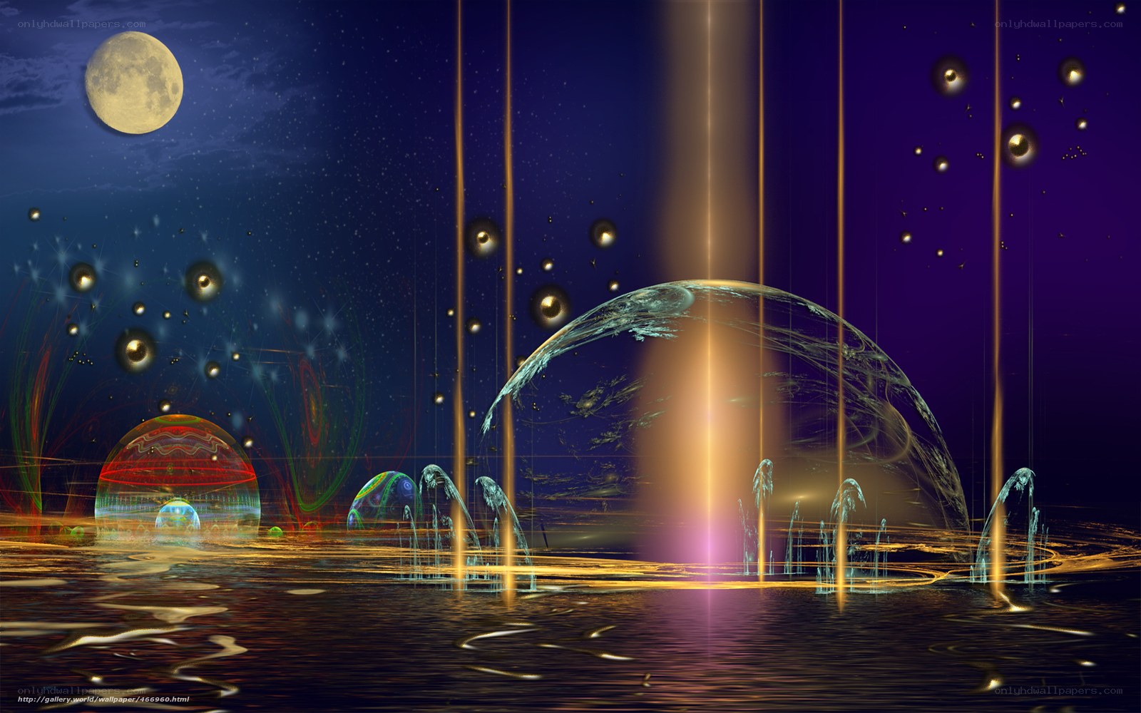 Cosmic fountain under moonlight