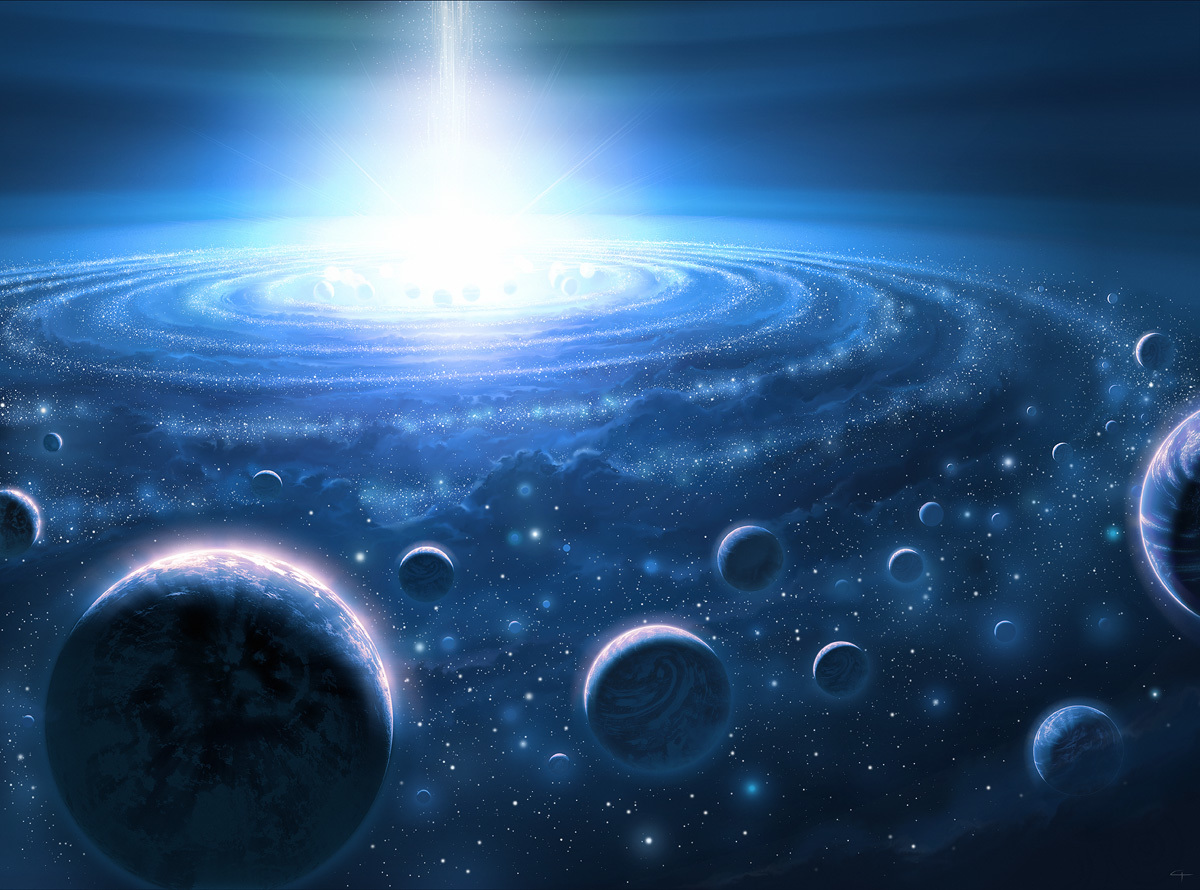 Cosmic galaxy with planets