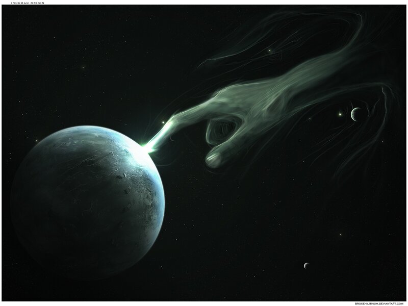 Cosmic Hand Touching Planet — Black