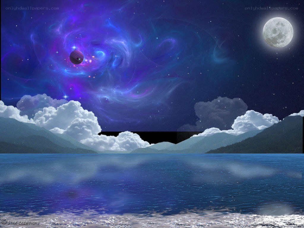 Cosmic lake under a nebula