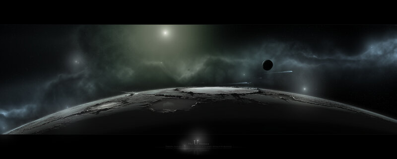 Cosmic landscape with alien planet