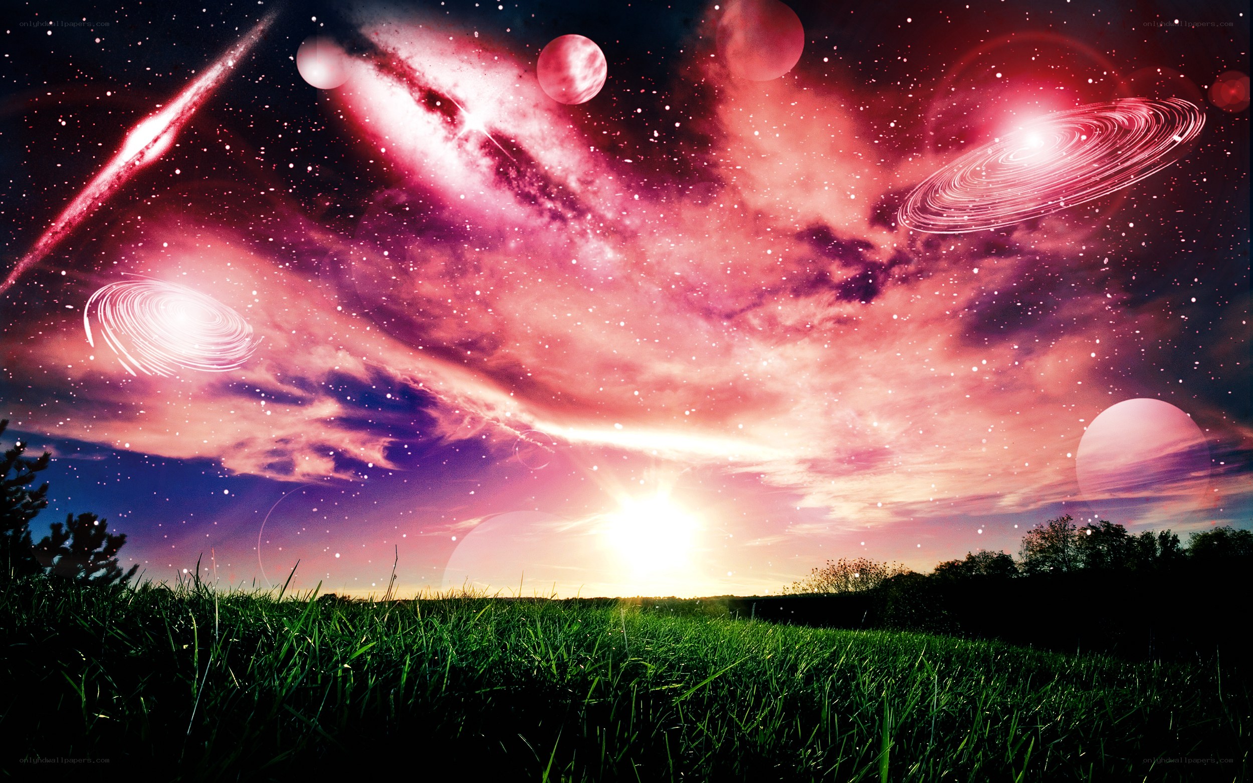 Cosmic landscape with alien planets