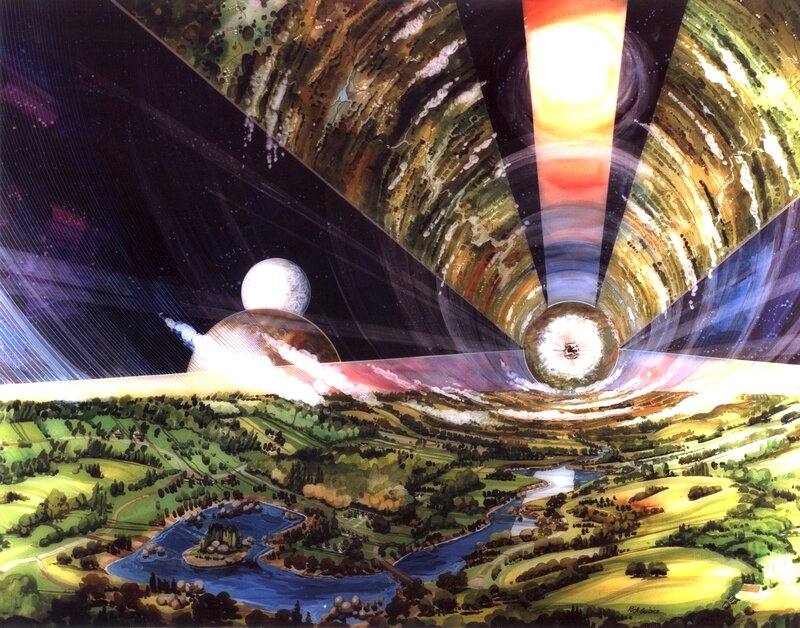 Cosmic landscape with alien sky