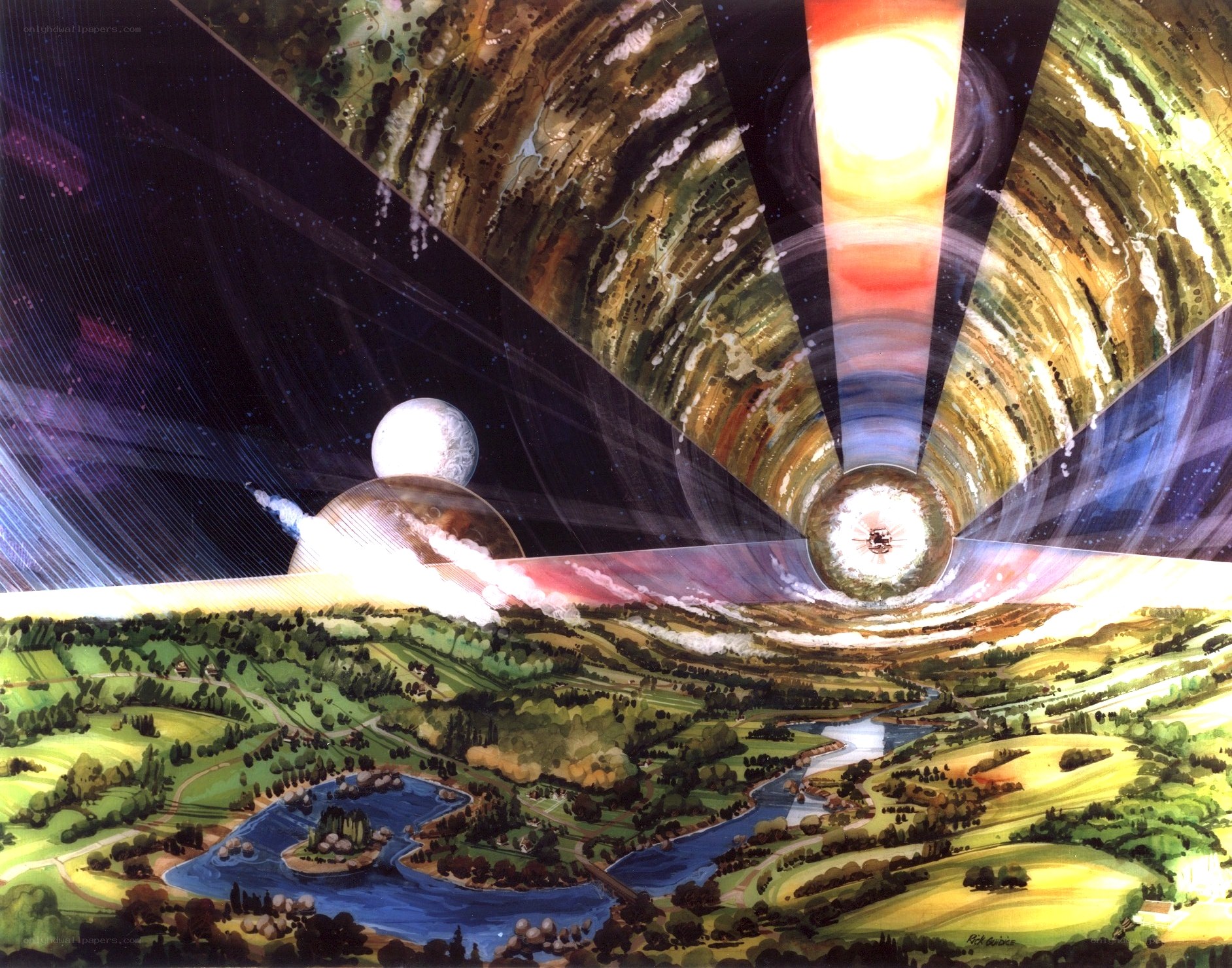 Cosmic landscape with alien sky