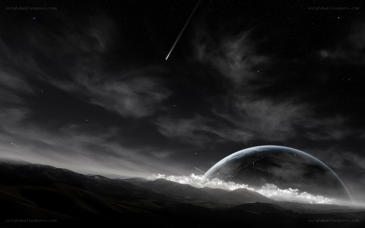 Cosmic landscape with meteor